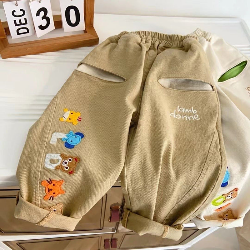 Kids’ Cartoon Embroidered Casual Pants
