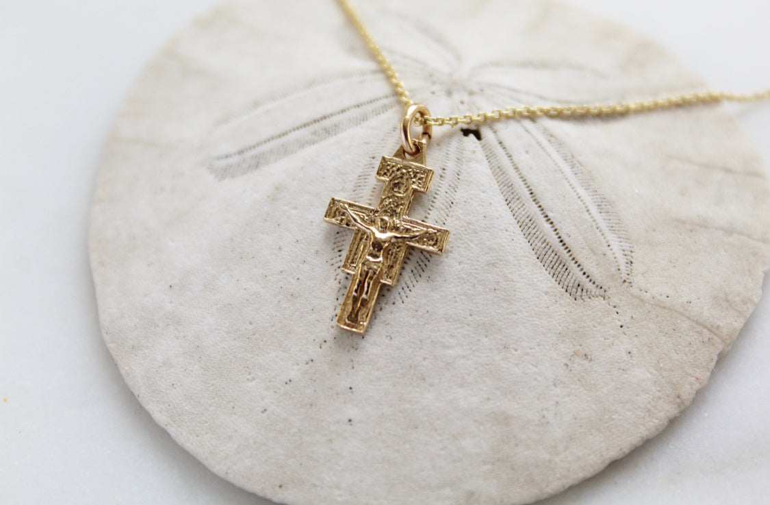 14K Gold San Damiano Crucifix Necklace