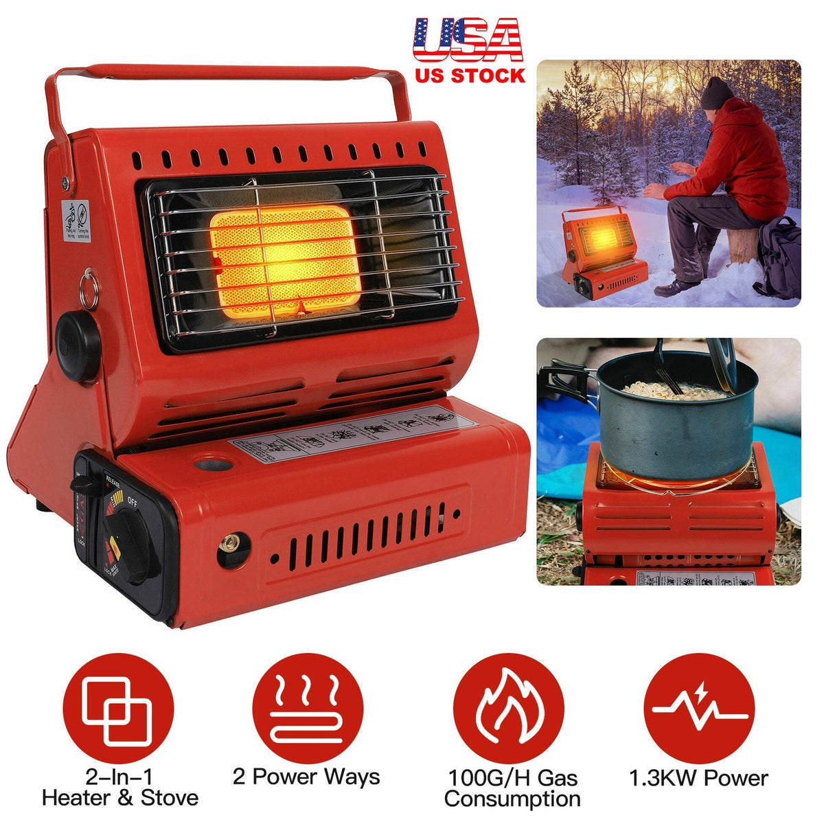 2-in-1 Portable Butane Camping Heater & Cooking Stove