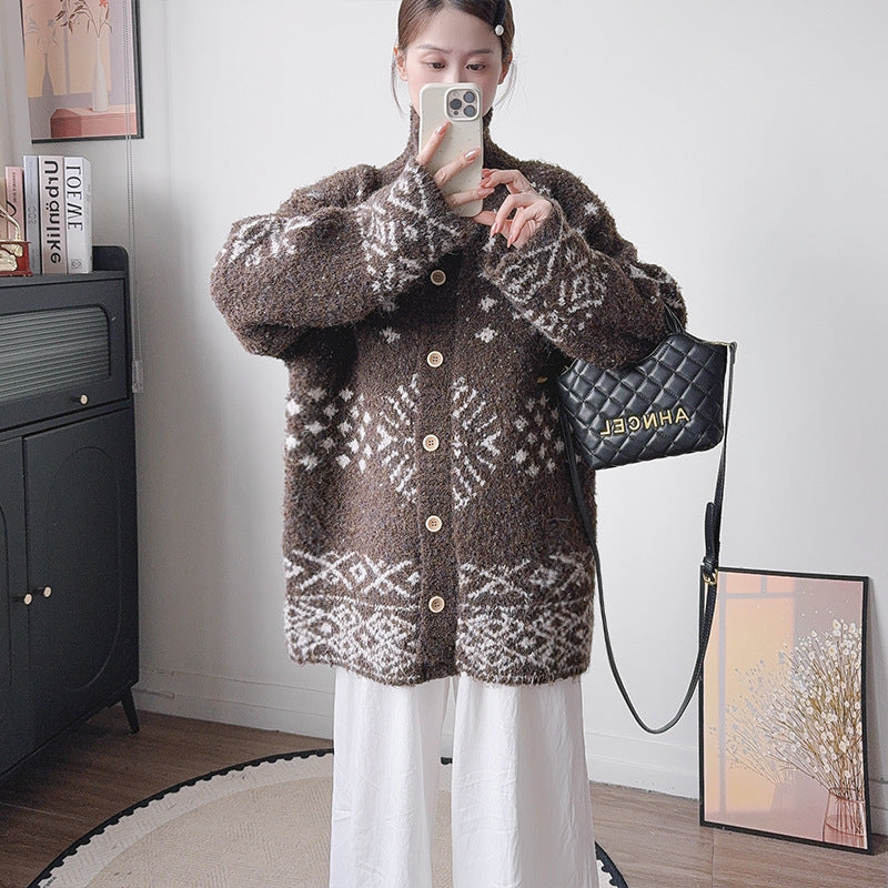Women's Geometric Turtleneck Cardigan