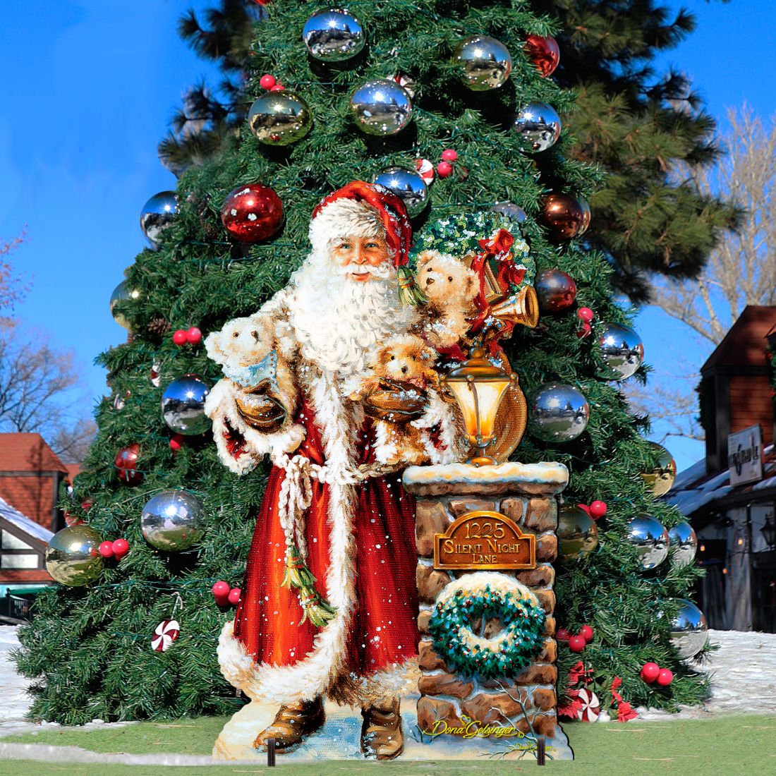 Silent Night Santa Christmas Outdoor Yard Sign by D. Gelsinger
