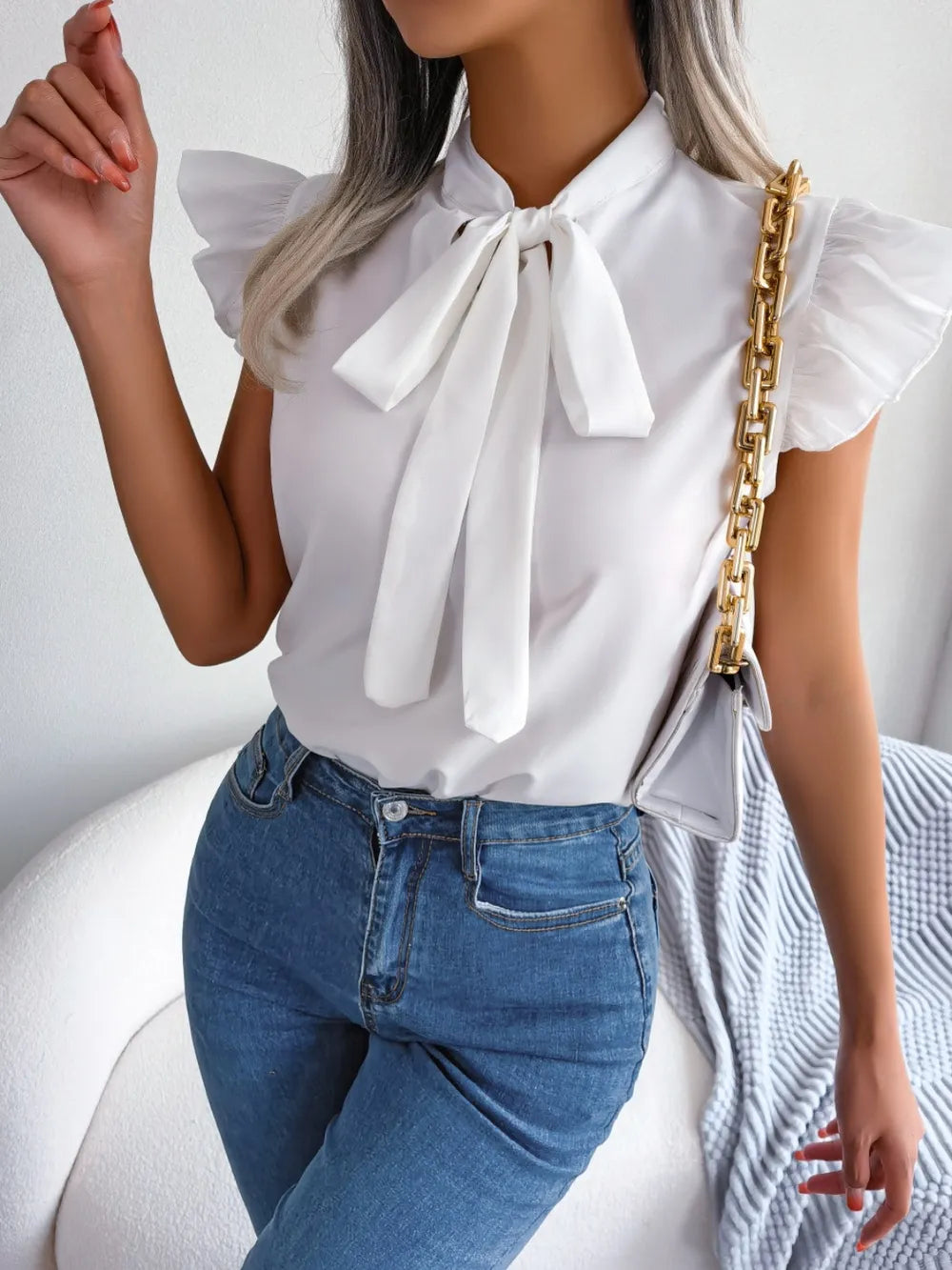 Women's Tie-Neck Cap-Sleeve Blouse