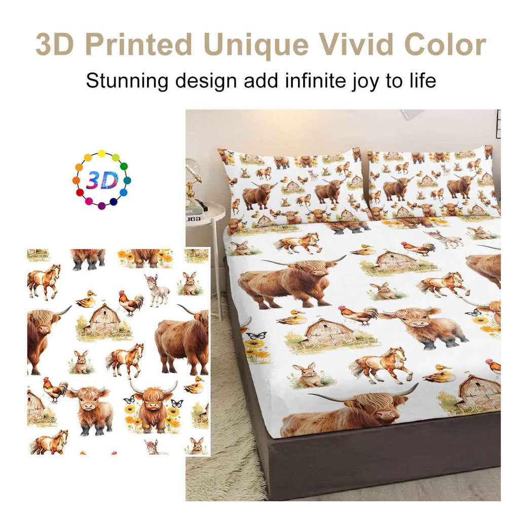 Cow & Duck Microfiber Bed Sheet & Pillowcase Set — 3 Pieces