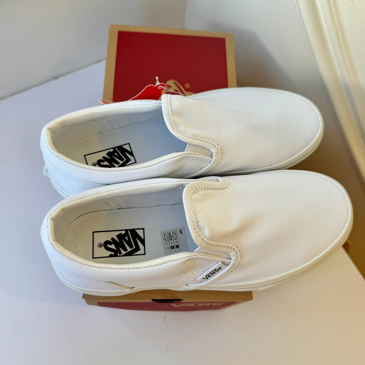 Vans Kids’ Classic Slip-On Sneakers — All White, New