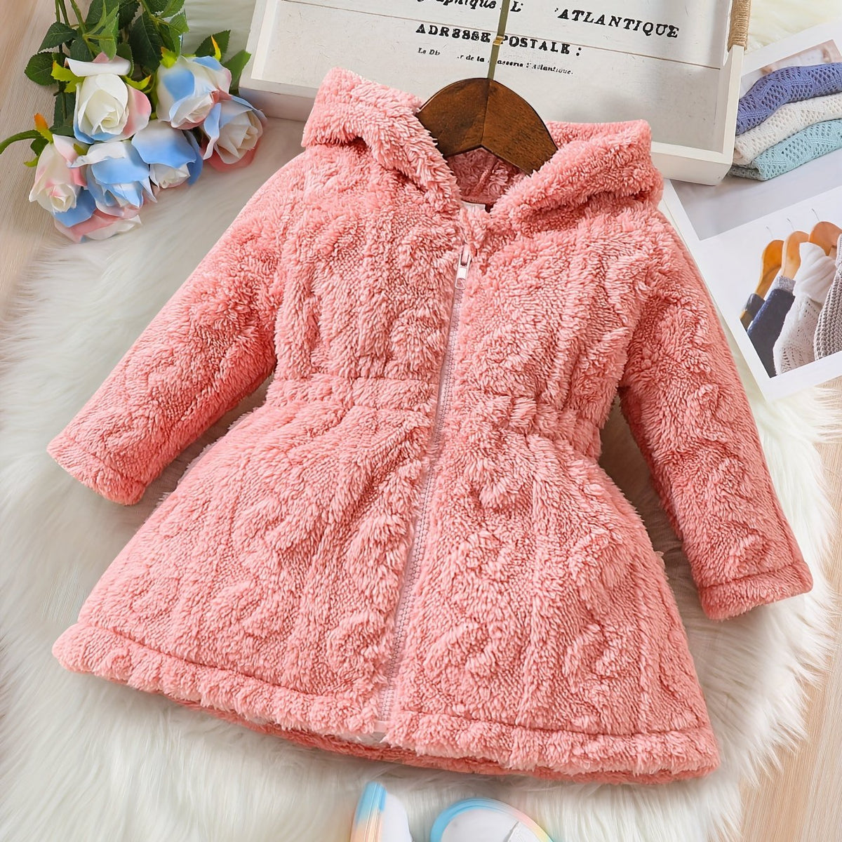 Girls’ Fuzzy Fleece Hooded Zip-Up Jacket