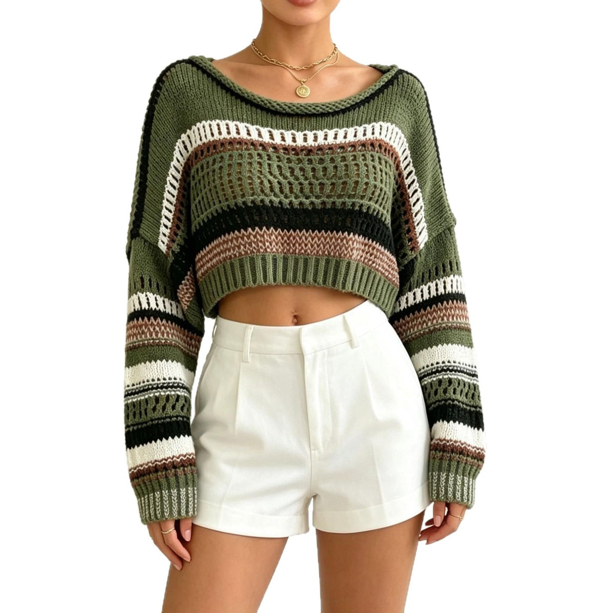 Women's Color-Block Loose-Fit Pullover Sweater