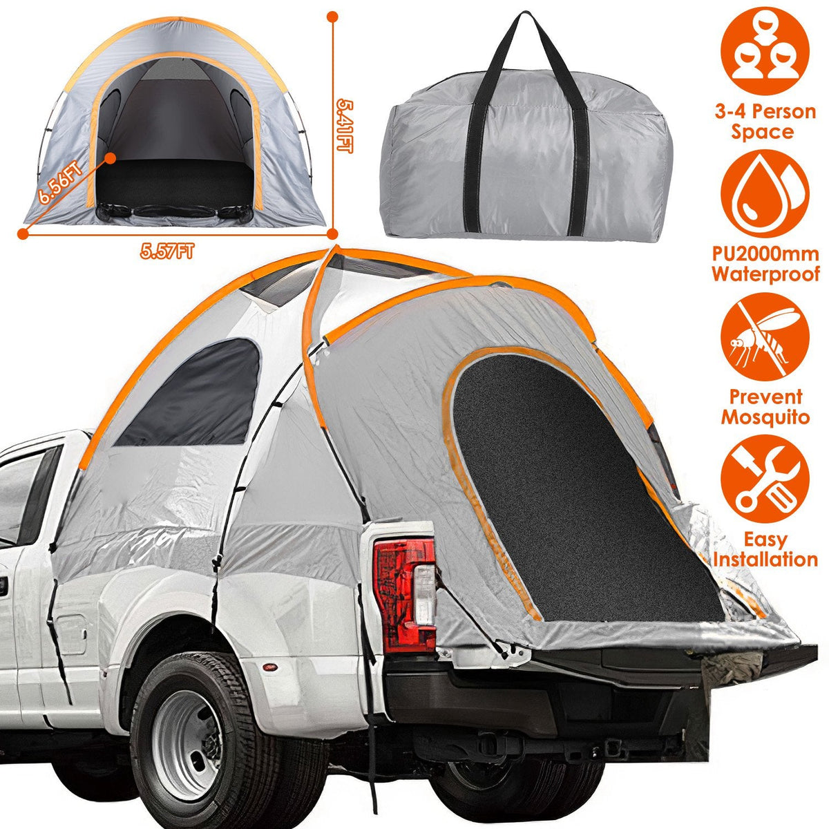 LakeForest Pickup Truck Bed Tent with Rainfly — 5.41–6.56 ft