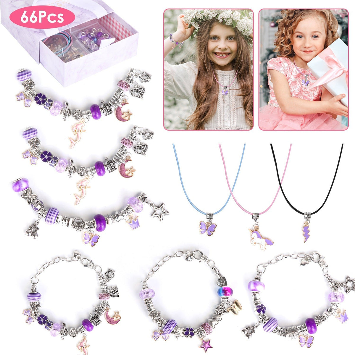 Charm Bracelet & Necklace-Making Kit, 66 Pieces