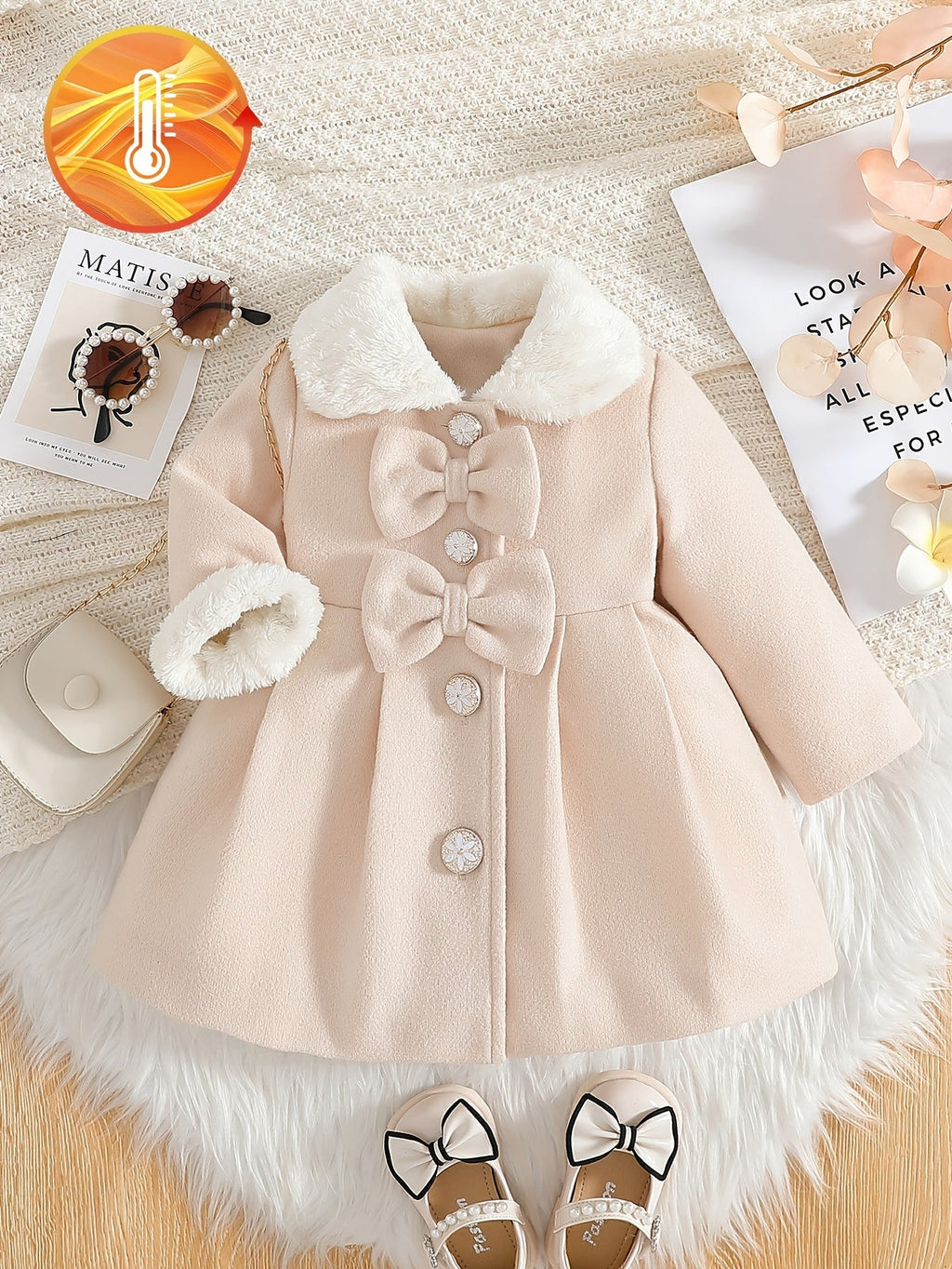 Baby Girls’ Fleece Turtleneck Jacket with Bow