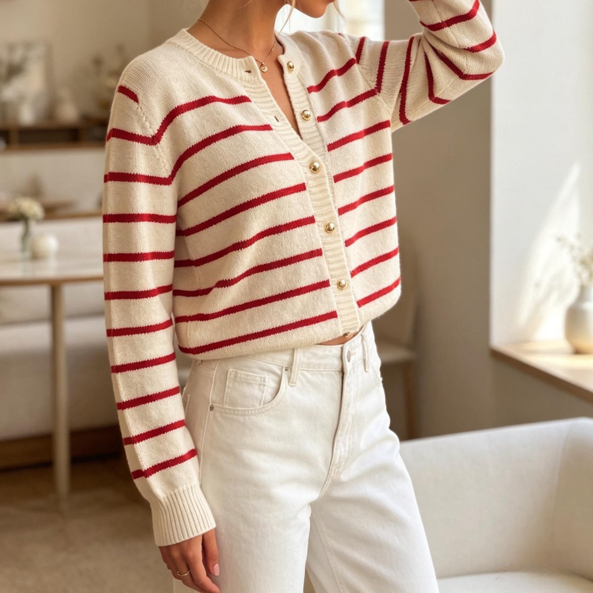 Women's Striped Loose-Fit Crewneck Sweater