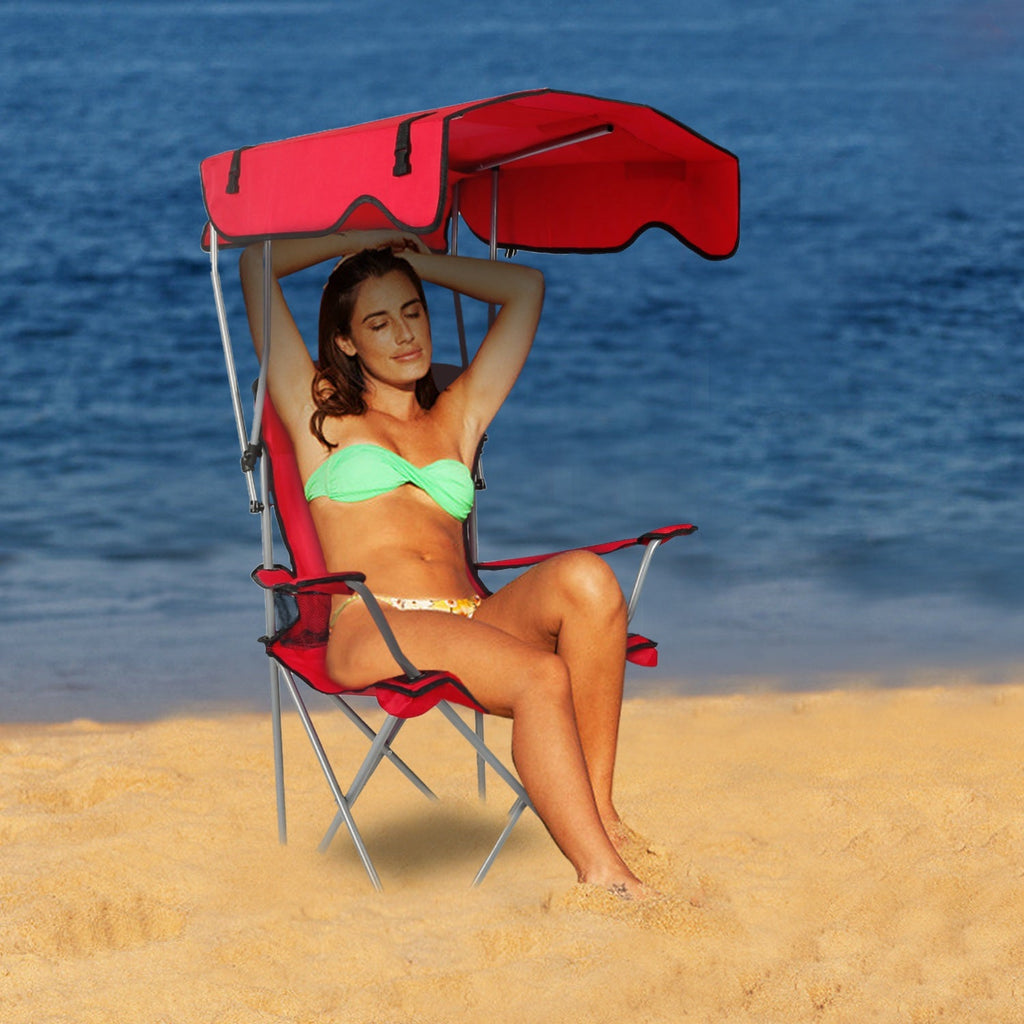 Folding Camping & Beach Chair with Canopy — 330 lb Capacity