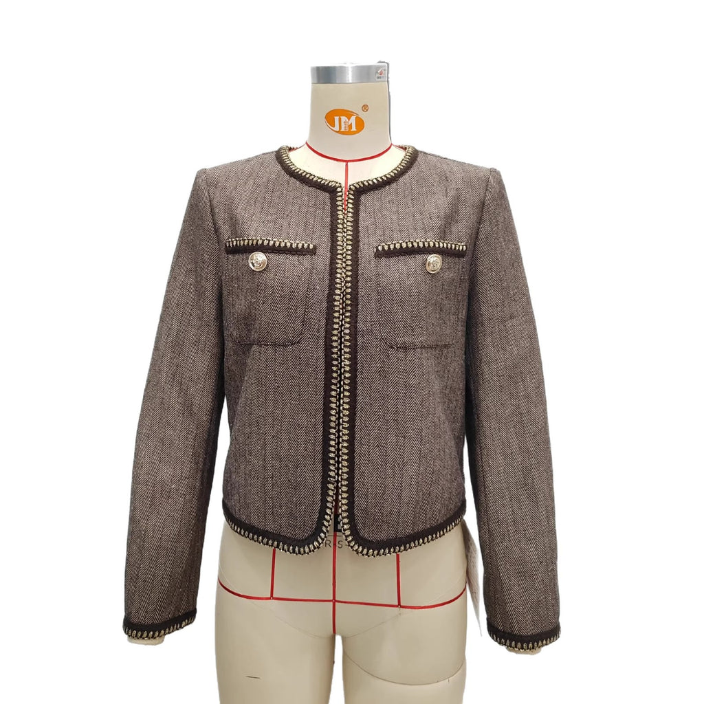 Brown Houndstooth Cropped Jacket