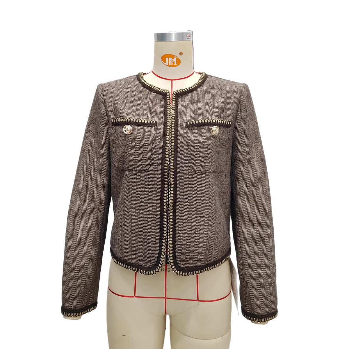 Brown Houndstooth Cropped Jacket