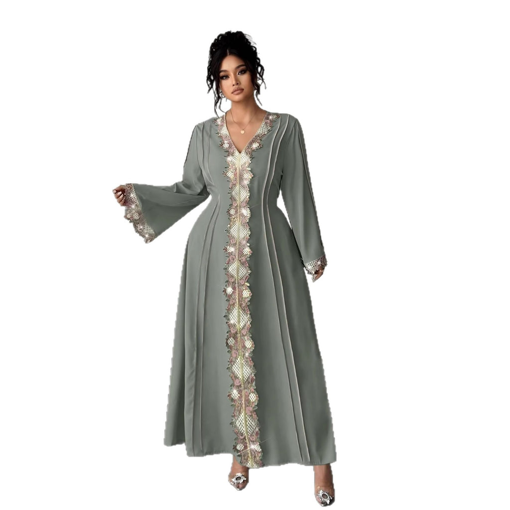 Women's Plus Size Lace Embroidered V-Neck Dress