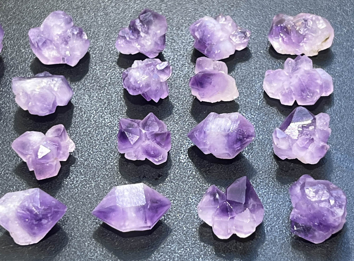 Raw Amethyst Crystal Mini Clusters — Set of 3