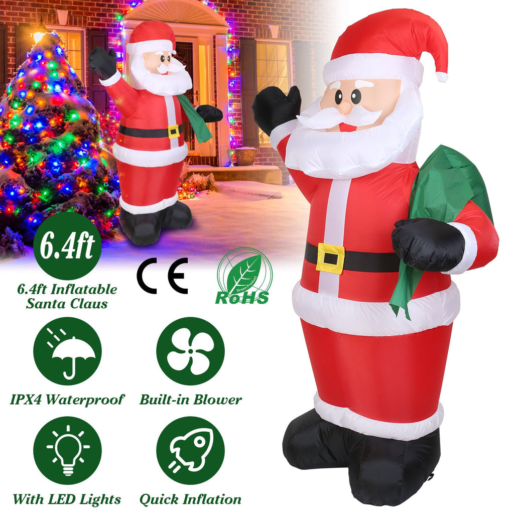 6.4ft Inflatable Christmas Giant Santa Claus Blow up Light up Santa Claus with LED Lights Gift Bag