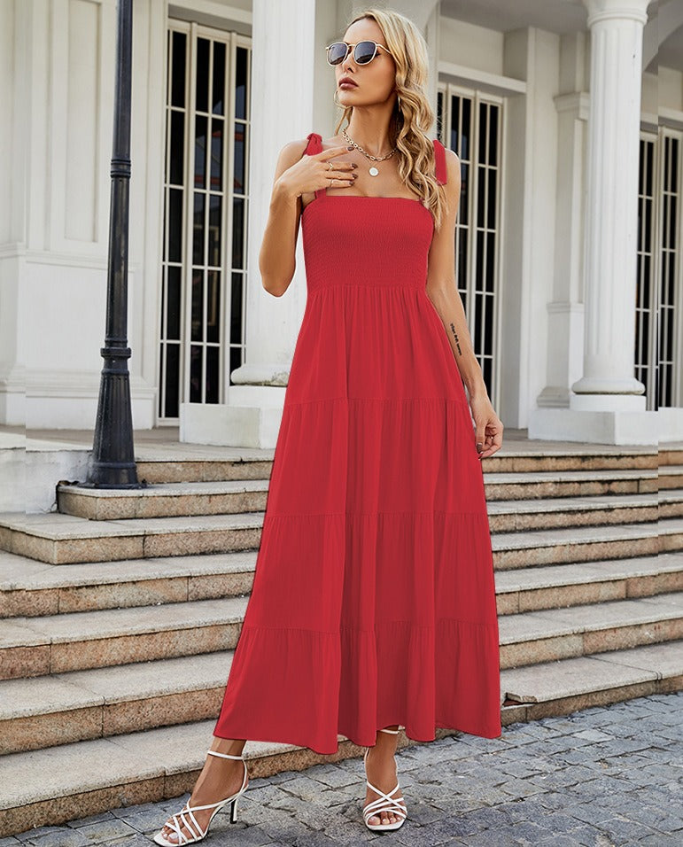 Printed High-Waist Pleated Maxi Dress