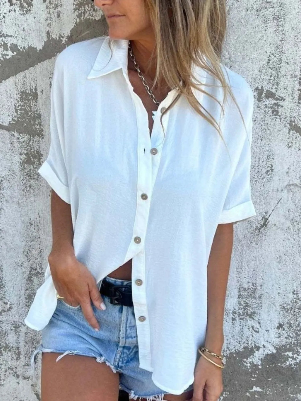 Women's Plus Size Button-Down Short-Sleeve Shirt
