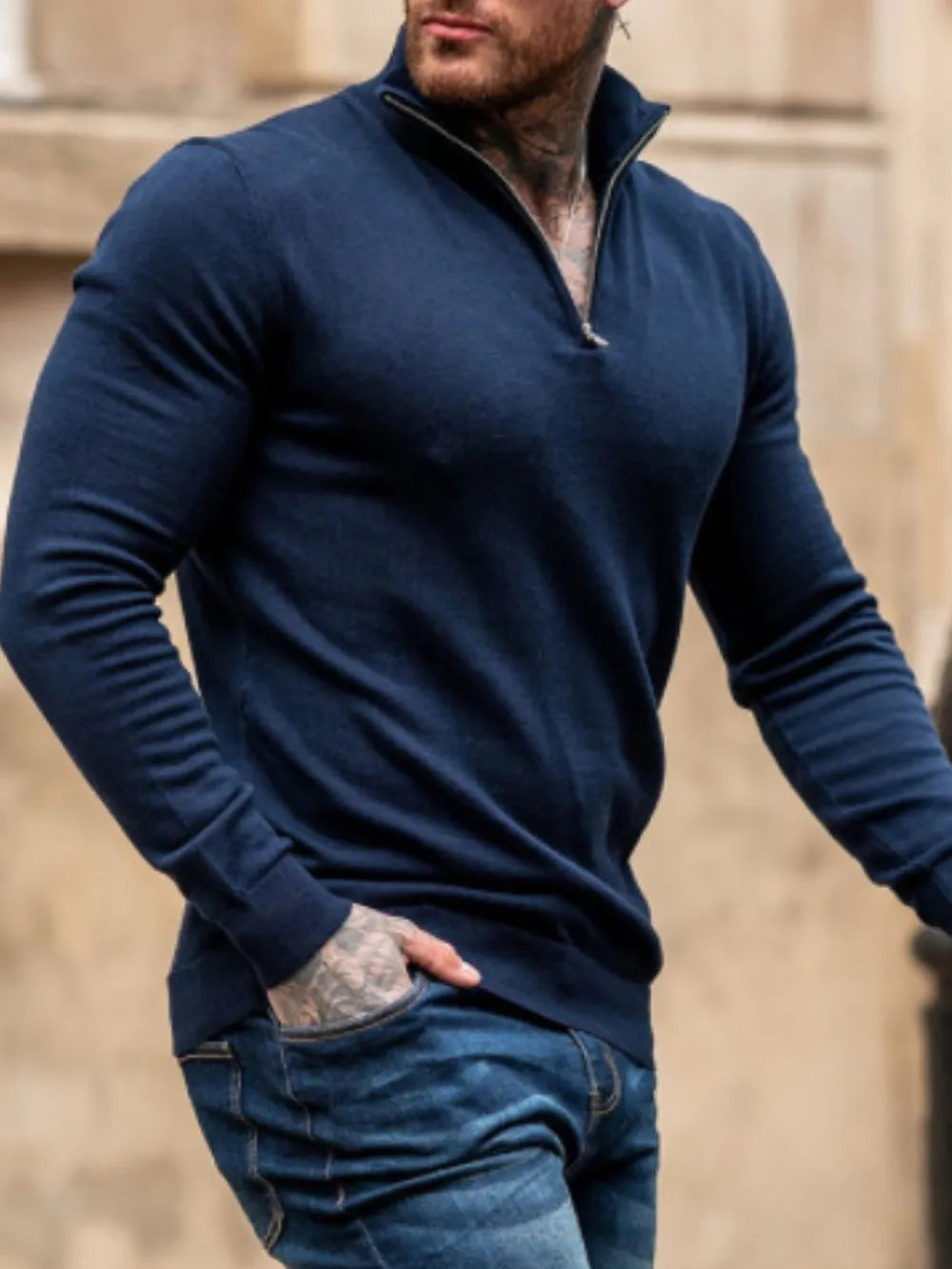 Men's Plus Size Quarter-Zip Knit Top