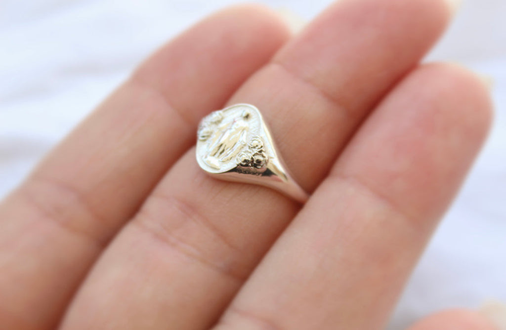 925 Sterling Silver Miraculous Medal Signet Ring