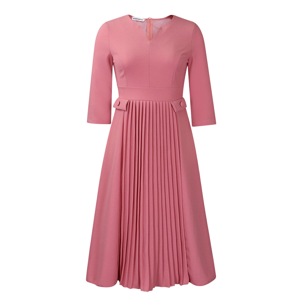 Women's Plus Size Pleated V-Neck Midi Dress