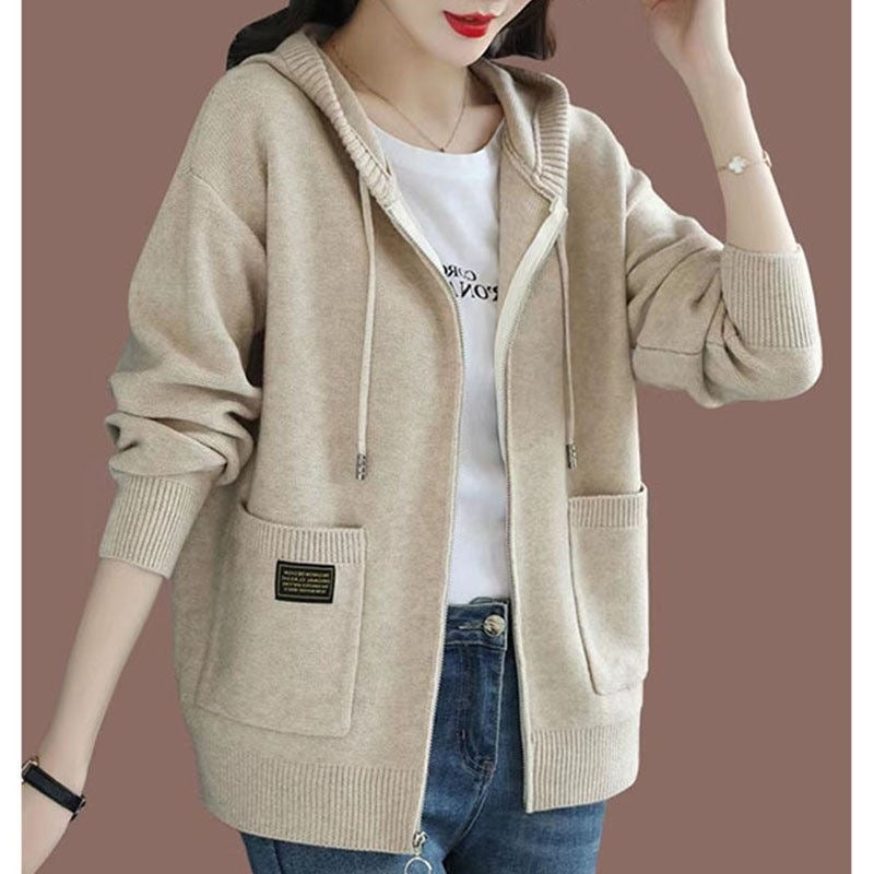 Hooded Zip-Front Knit Jacket