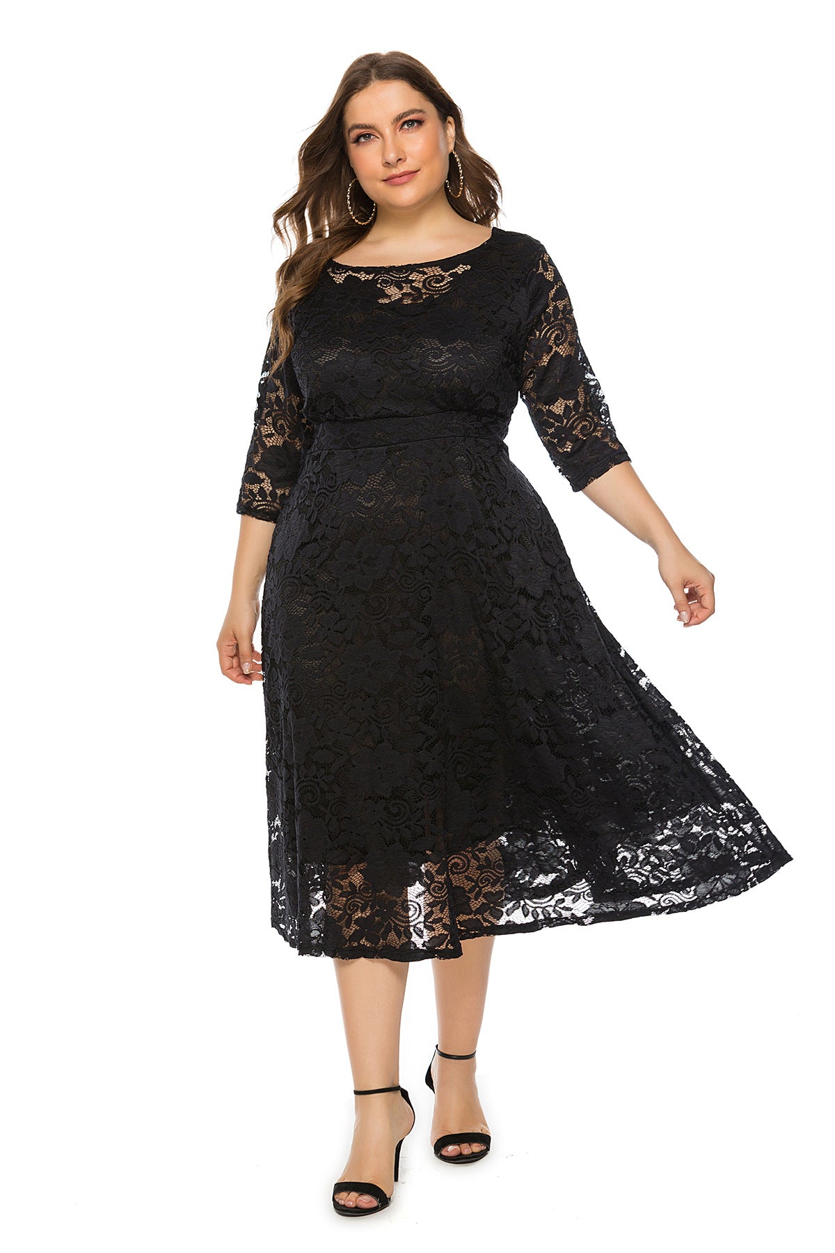 Women's Plus Size Cutout Lace Midi Evening Dress