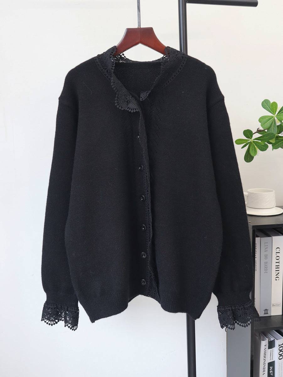 Lace-Detail Round-Neck Sweater