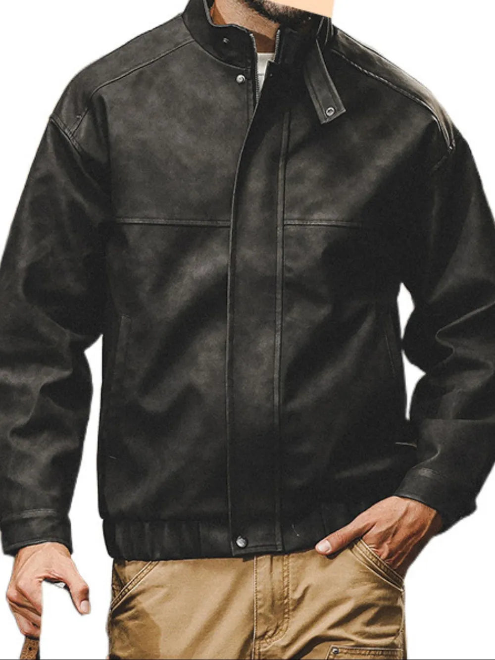Men's Plus Size Stand-Collar Biker Jacket