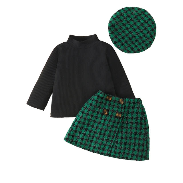 Baby Girls' Christmas Knit Top, Plaid Skirt & Hat Set