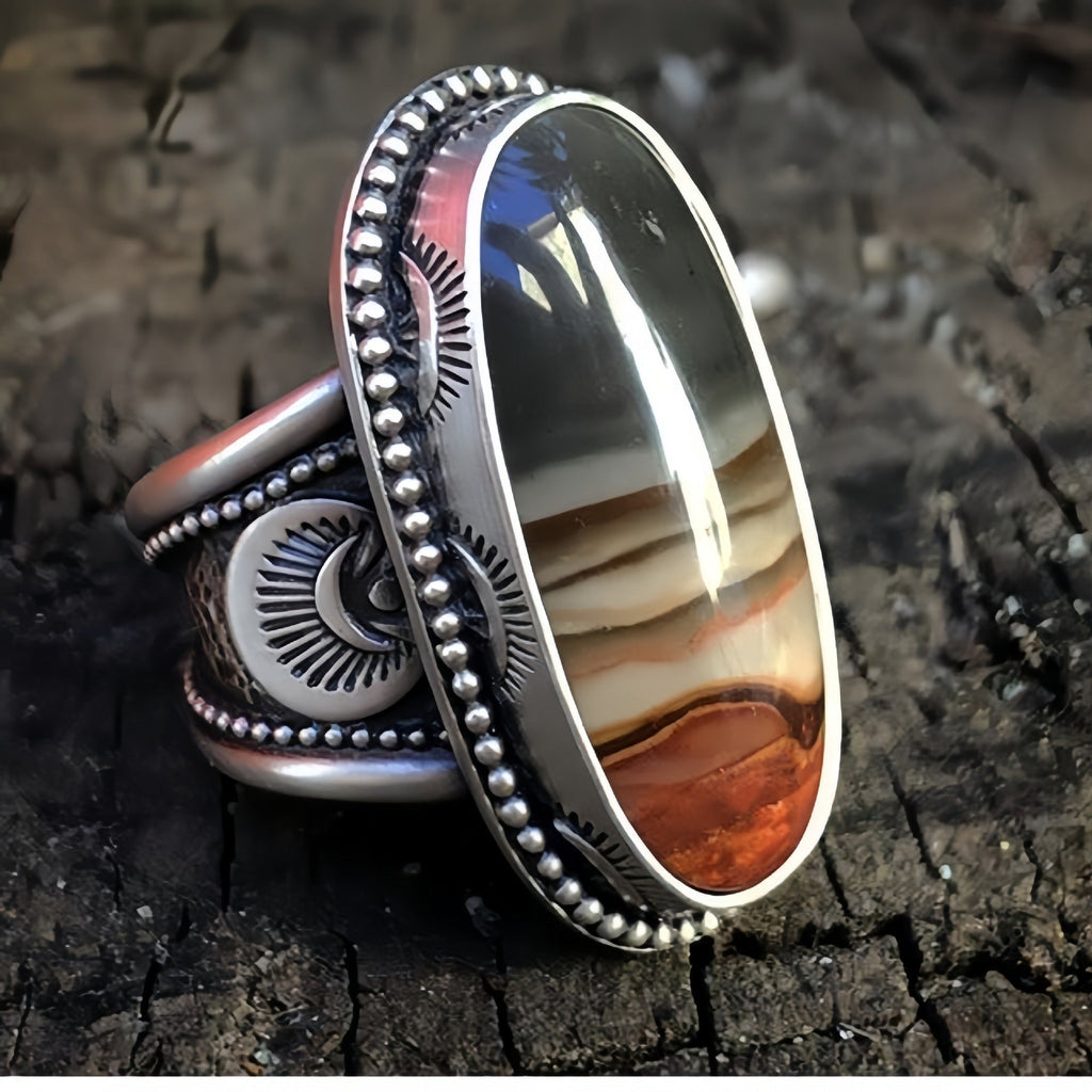 Bohemian Silver-Plated Faux Agate Ring
