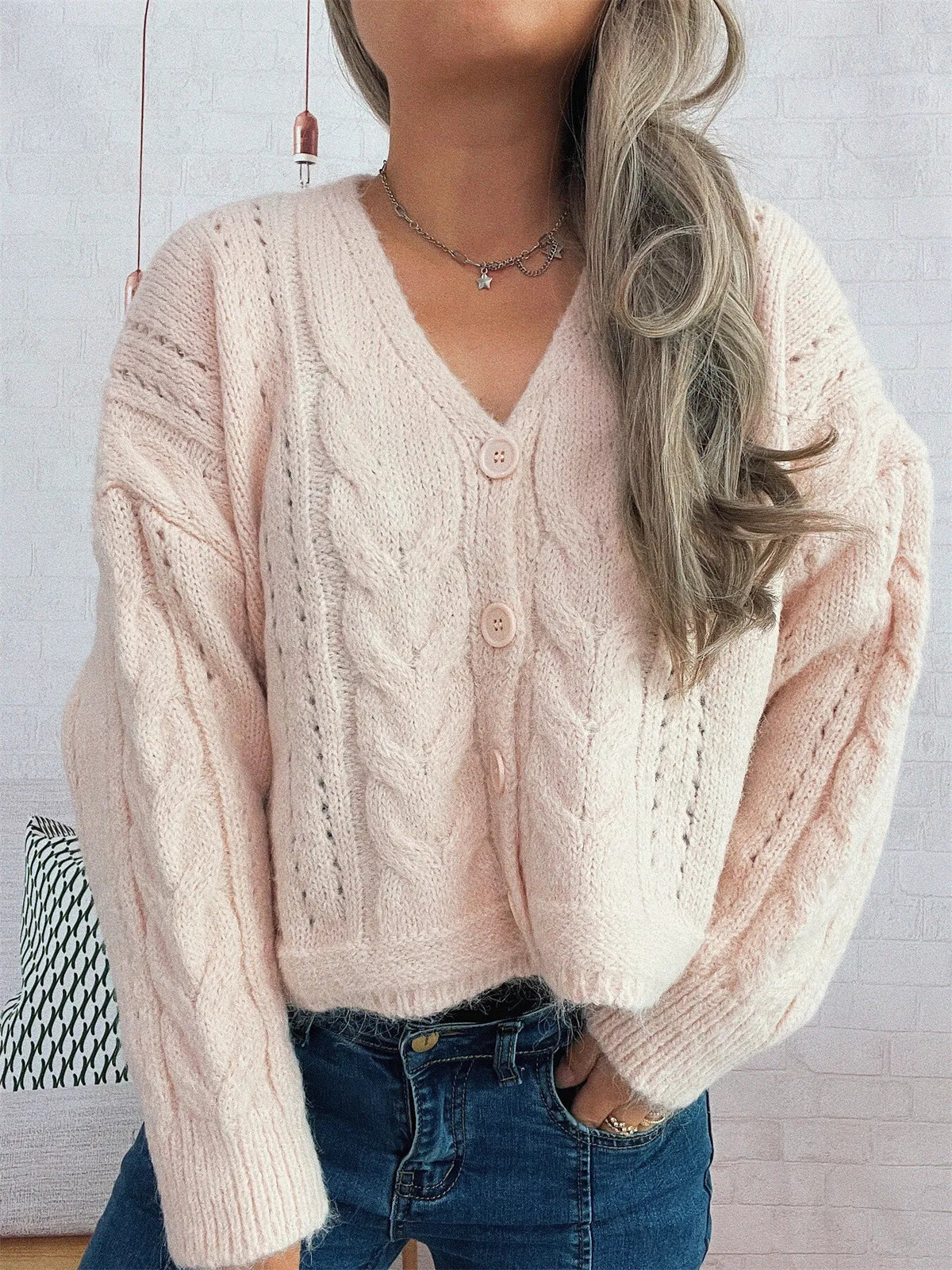 Women's Cable-Knit Button-Up Cardigan Sweater
