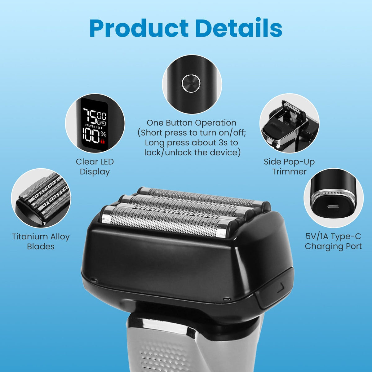 5-Blade Wet & Dry Electric Foil Shaver with LED Display