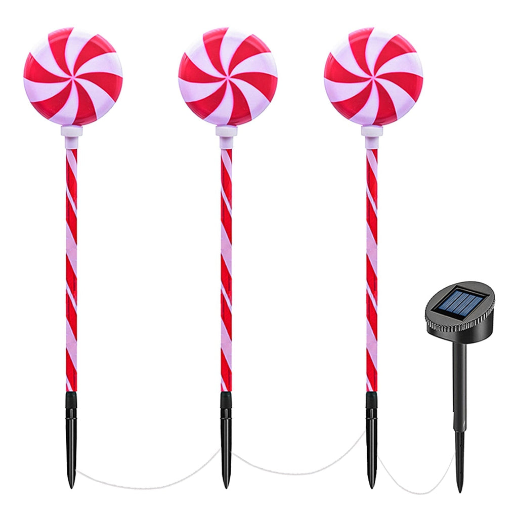 Solar Christmas Candy Light Set of 3 IP65 Waterproof Solar Lollipops Stake Lamp for Patio Yard