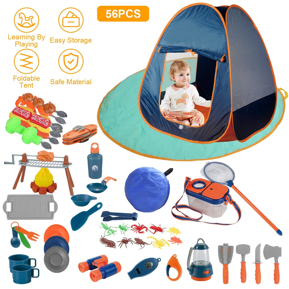 Kids’ Pretend Camping Play Set — 56 Pieces