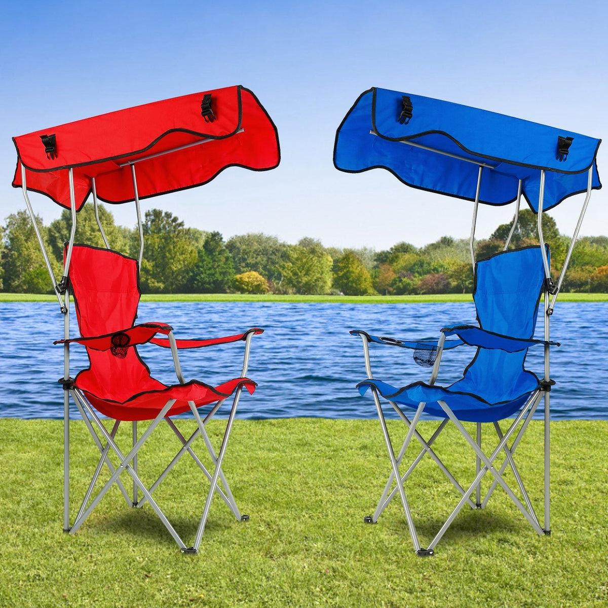 Folding Camping & Beach Chair with Canopy — 330 lb Capacity