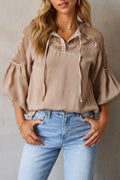 Lace-Detail Tie-Neck Blouse