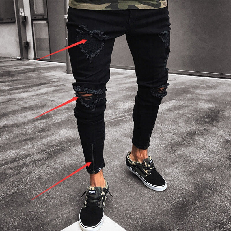 Men's Black Ripped Skinny Stretch Jeans