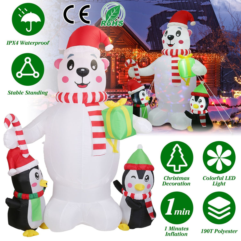 5.9 ft Christmas Inflatable Outdoor Decoration Polar Bear Gift Box Penguin Blow Up Yard Decoration