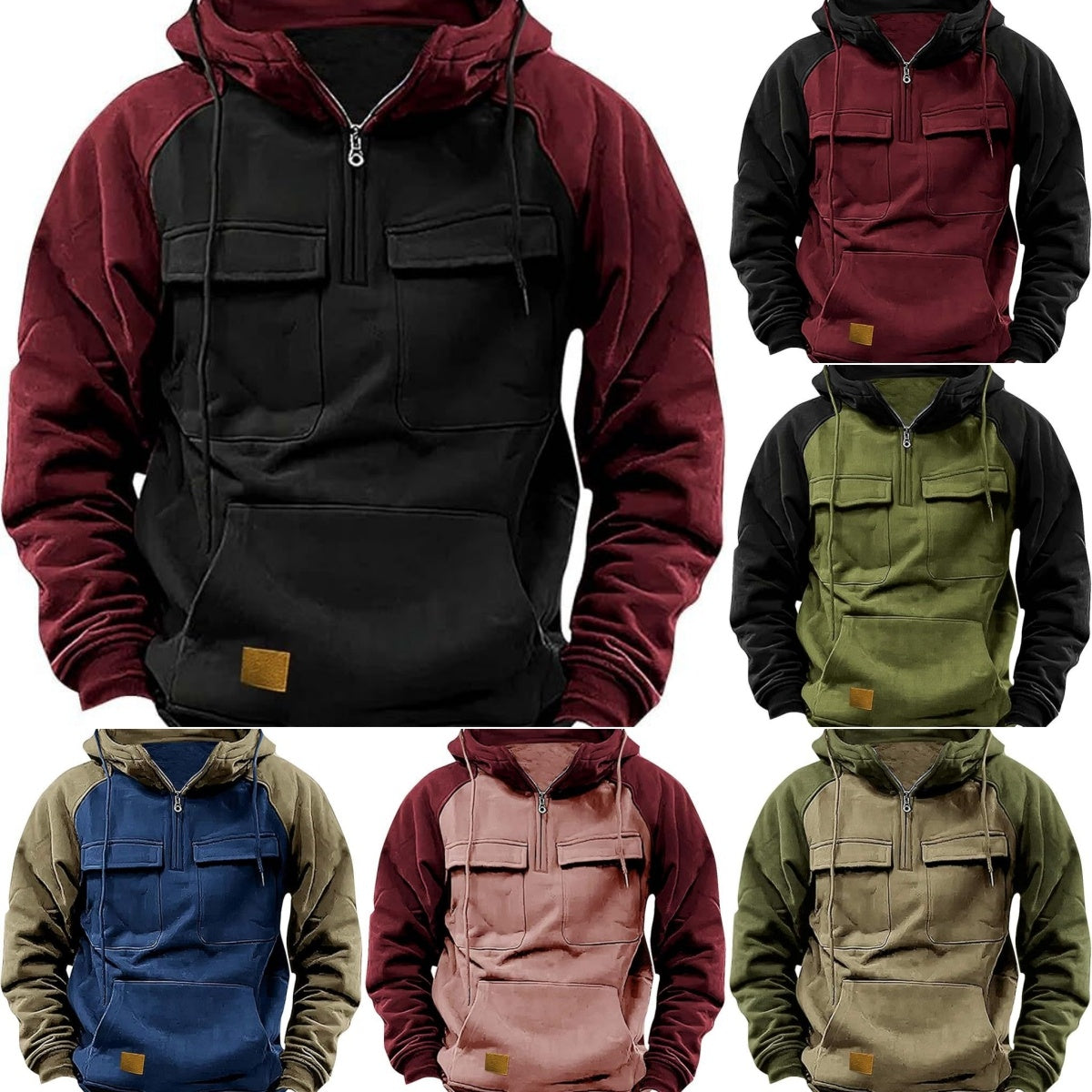 Men's Fleece Cargo Half-Zip Hoodie