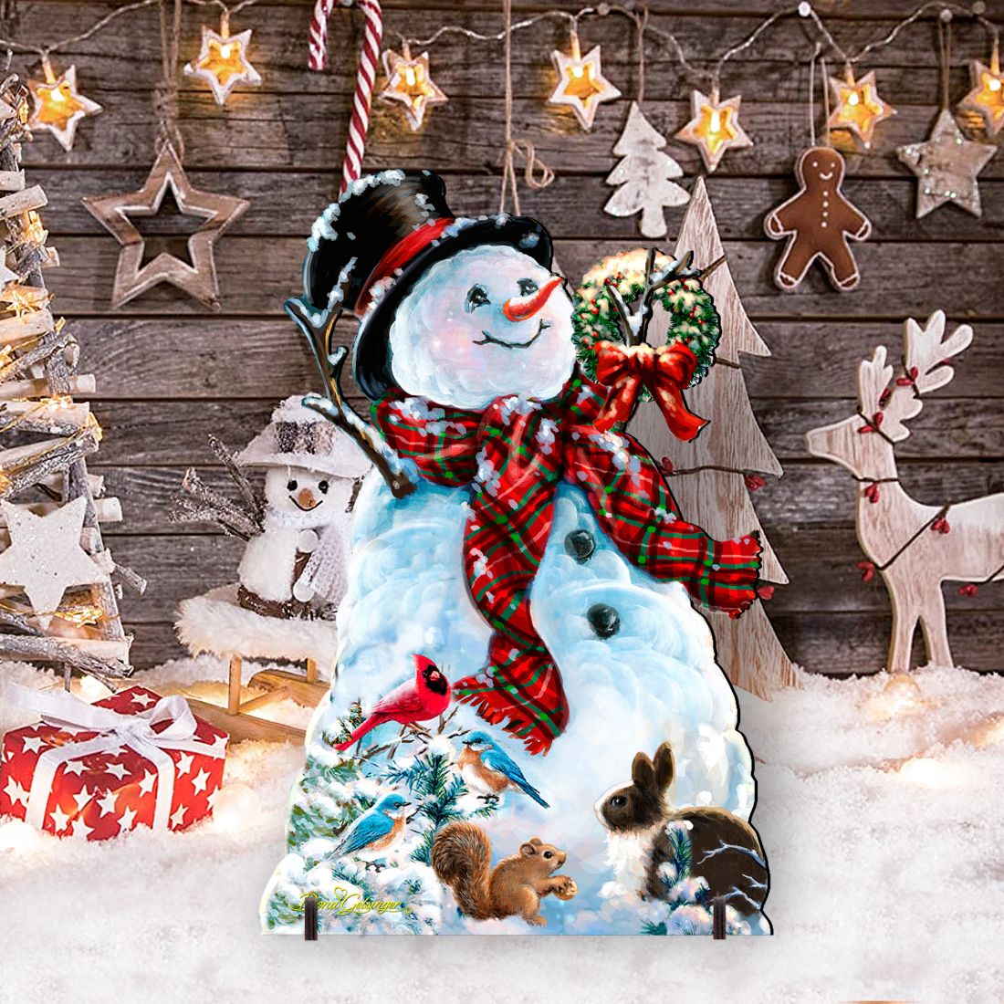 An Old-Fashioned Christmas Outdoor Yard Sign by D Gelsinger Featuring Santa and Snowman Decor