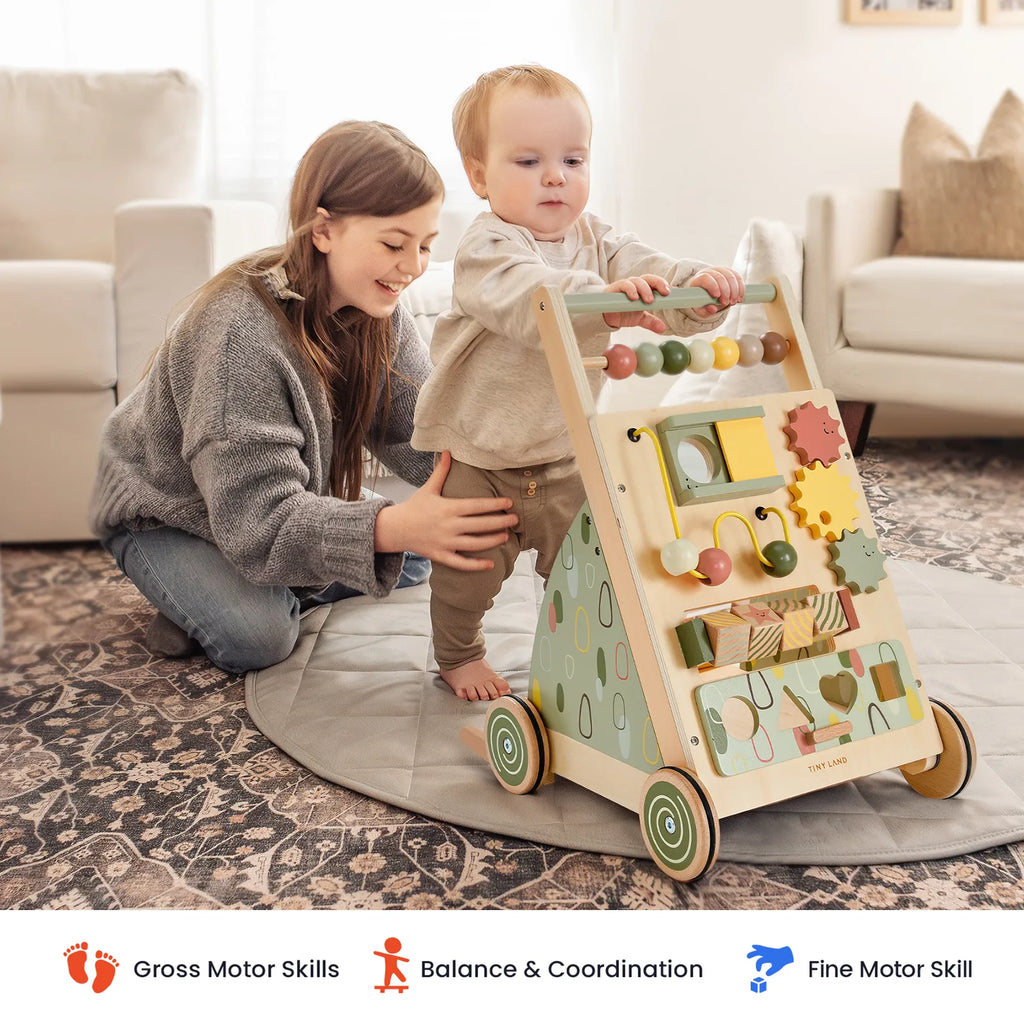 Tiny Land Sage Green Wooden Baby Walker