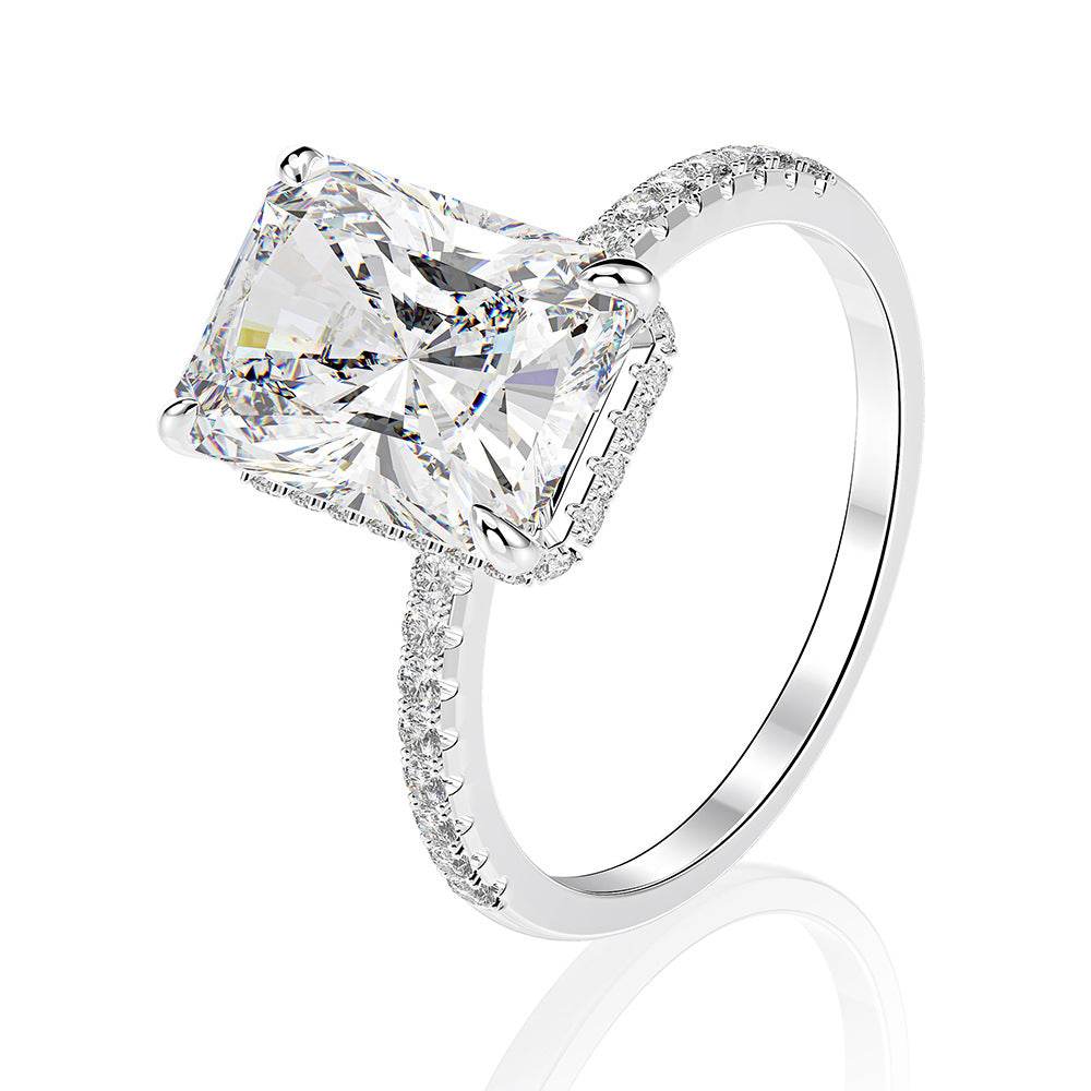 Radiant-Cut Cubic Zirconia Ring with Pavé Band
