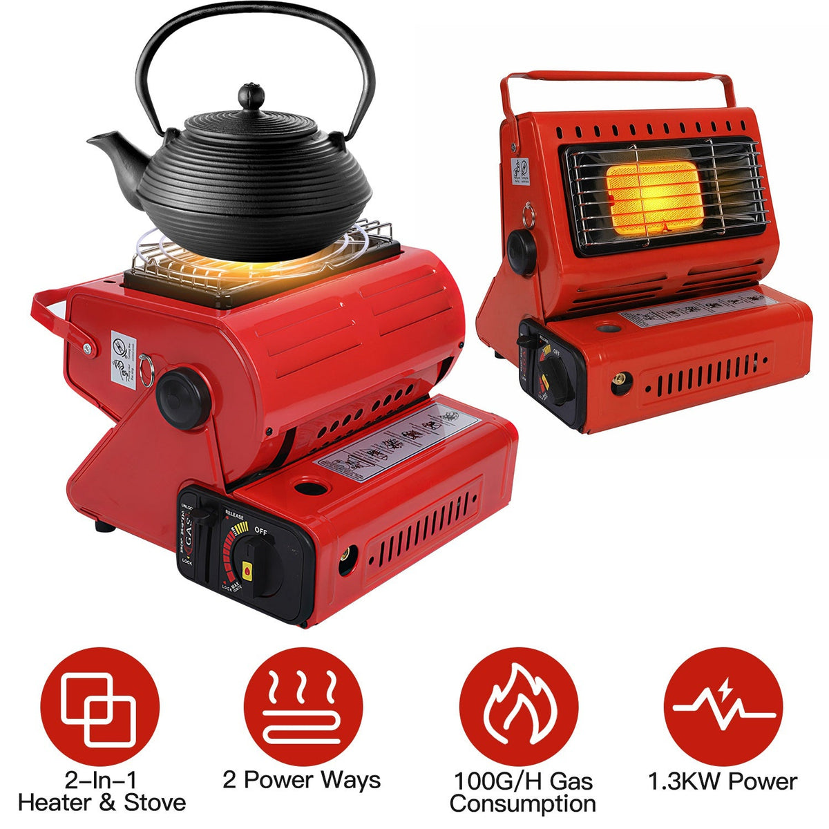 2-in-1 Portable Butane Camping Heater & Cooking Stove