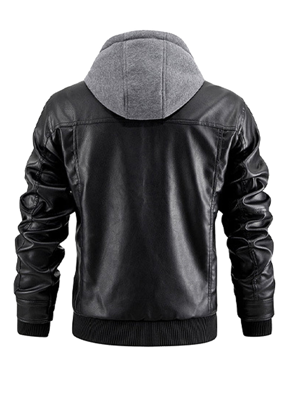 Men's Faux Leather Moto Jacket with Removable Hood