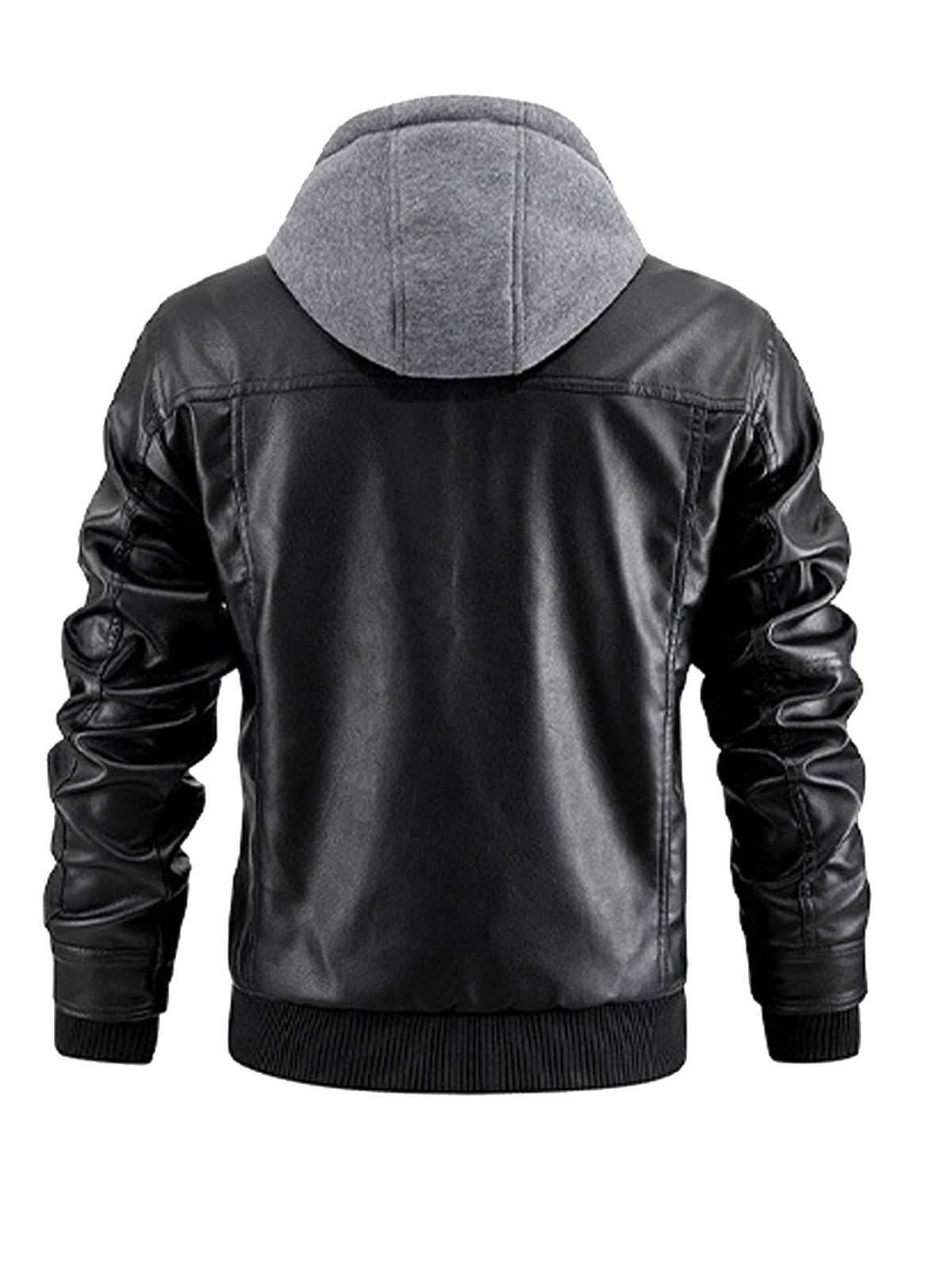 Men's Faux Leather Moto Jacket with Removable Hood