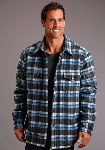 Stetson Men's Blue Plaid Wool-Blend Shirt Jacket