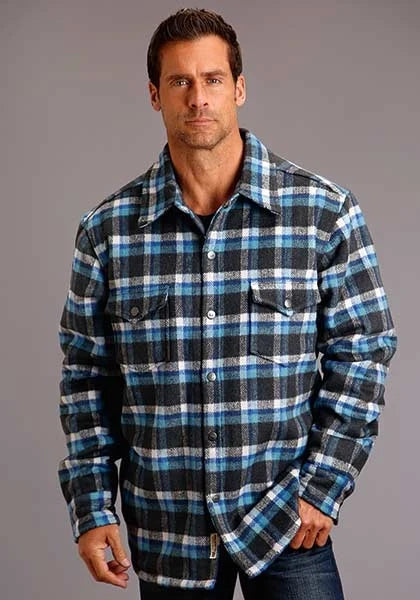 Stetson Men's Blue Plaid Wool-Blend Shirt Jacket