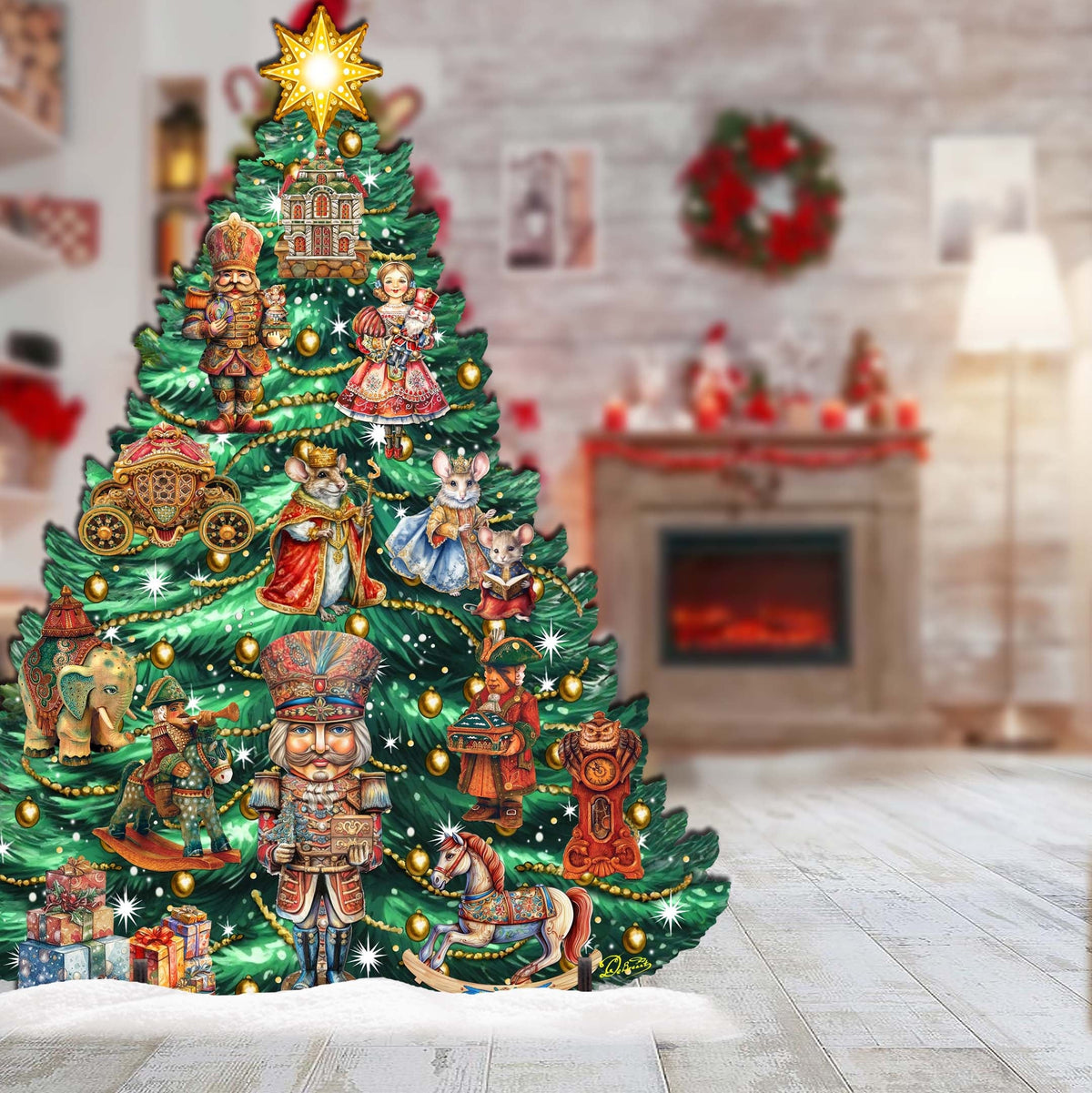 Nutcracker-Themed Christmas Tree Outdoor Indoor Decor Wooden Christmas Decoration by G. Debrekht