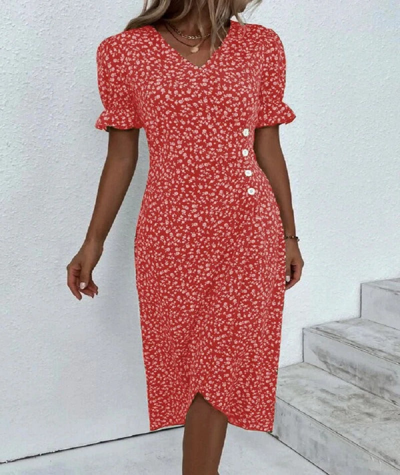 Floral V-Neck Asymmetric-Hem Dress